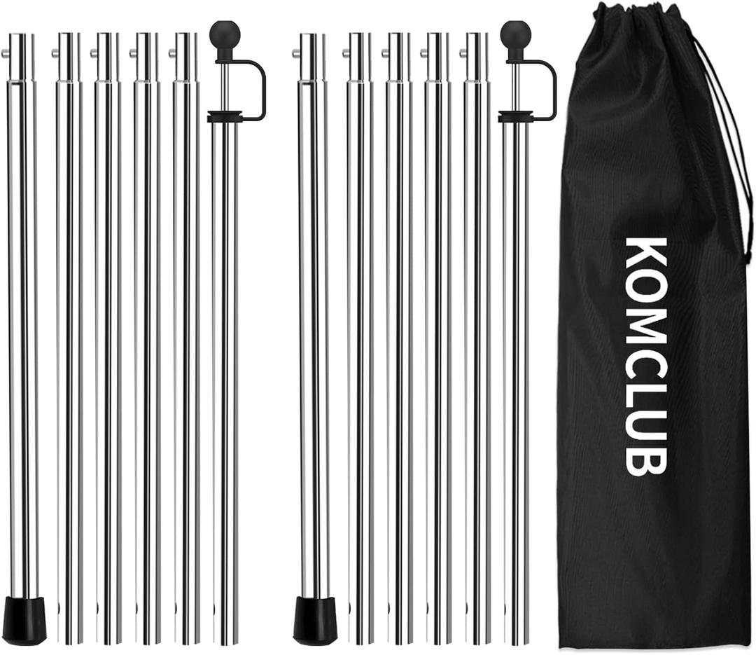 KOMCLUB Telescoping Tent Poles - Adjustable 94.5" Camping Poles with Stainless Steel Rods for Hiking and Outdoor Activities (6 Section - 2pack)