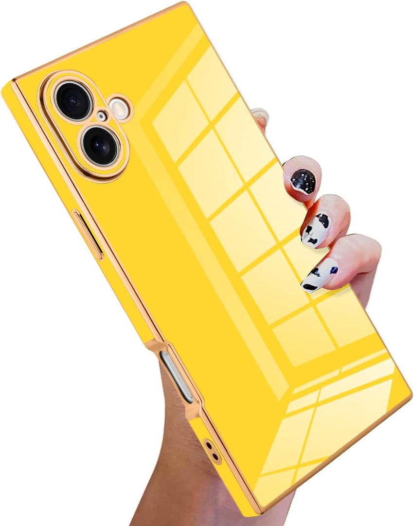 KANGHAR Case Compatible with iPhone 16 Pro Max Luxury Cute Plating Design Case Full-Body Anti-Scratch Shockproof Bumper Protective Cover for iPhone 16 Pro Max 6.9 Inch Yellow