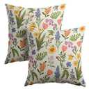 Spring Yellow Pink Purple Flowers Throw Pillow Covers 18X18 Inches Set of 2 Sage Green Leaves Vintage Botanical Plants Pillowcase Soft Cotton Linen Square Spring Cushion Covers for Home Sofa Bedroom