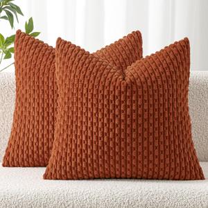 MIULEE Throw Pillow Covers Soft Corduroy Decorative Set of 2 Boho Striped Pillow Covers Pillowcases Farmhouse Home Decor for Couch Bed Sofa Living Room Rust 18x18 Inch