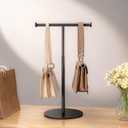 niffgaff T Bar Purse Display Stand Tabletop: Adjustable Height Handbag Holder, Countertop Hanging Rack for Long Necklace Scarf Lanyard, Black