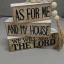 Yuntau 4 Pcs Farmhouse Bible Verse Decor Farmhouse Tiered Tray Decor Rustic Retro Wood Bead Garlands for Me and My House We Will Serve the Lord Block Christian Jesus Sign for Home Shelf Mantel