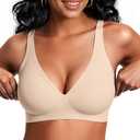 Vertvie Jelly Wireless Bras for Women Push Up Plunge Seamless T-Shirt Bras No Underwire Supportive Full Coverage Bralettes(Nude, XL-P
