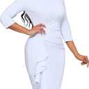 Church Dresses for Women 3/4 Sleeve Bodycon Ruffle Vintage Wear to Work Pencil Midi Dress (White, XL)