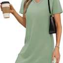 RUMIA Summer Casual Dresses for Women 2025 Mini Vacation Dress V-Neck Short Sleeve Split Hem Beach Sundress(Sage M)