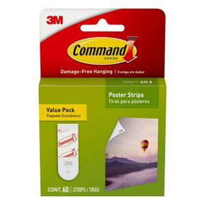Command Poster Strips, Damage Free Hanging Poster Hangers, No Tools Wall Hanging, 60 White Adhesive Strips (Pack of 1)