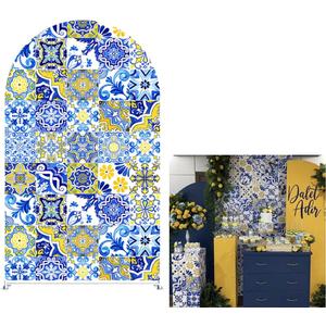 Mediterranean Positano Tile Porcelain Arch Backdrop Cover for Wedding Bridal Shower Birthday Party Decoration,Elastic Spandex (7.2FT (7.2x4ft),1179)