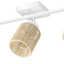 BoostArea 3 Light Track Lighting Kit, 3 Way White Ceiling Spot Lighting with Handwoven Hemp Rope Lampshade, Flexibly Rotatable Light Head for Kitchen, Living Room, Bedroom, Bulb Not Included