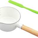 Enamel Milk Pan, 1L Milk Pot Butter Warmer Enamel Saucepan with Silicone Spatula & Pour Spout, Nonstick Enamels Milks Melting Pot for Induction Electric Gas Stoves(COLOR:white)