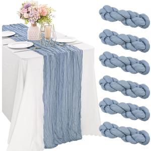 6 Pieces Dusty Blue Easter Spring 10FT Cheesecloth Table Runner Boho Gauze Fabric Table Runner Rustic Sheer Runner for Wedding Birthday Baby Shower Party Boho Table DecorationDusty Blue