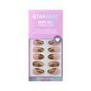 BTArtbox Press On Nails Short - Gold Rush, 3D Sculpting Metallic Almond Press On Nails with Glue and Adhesive Tabs for Women in 16 Sizes - 32 Soft Gel Glue On Nails Kit