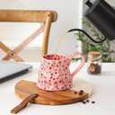 Mkour 16oz Large Ceramic Coffee Mugs, Handmade Big Tea Cups, Floral Design, Wide Bottom with Large Handle for Office and Home, Microwave and Dishwasher Safe (Pink)