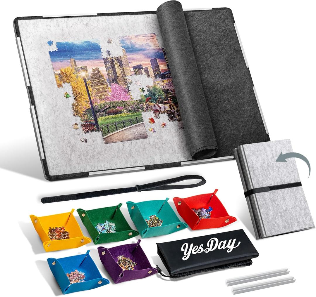 2000 Pieces Jigsaw Puzzle Board, Foldable Puzzle Mat with Non-Slip Surface & 6 Sorting Trays, 41.7" x31.3" Portable Jigsaw Board with Dustproof Cover Puzzle Pad Jigsaw Saver for Adults