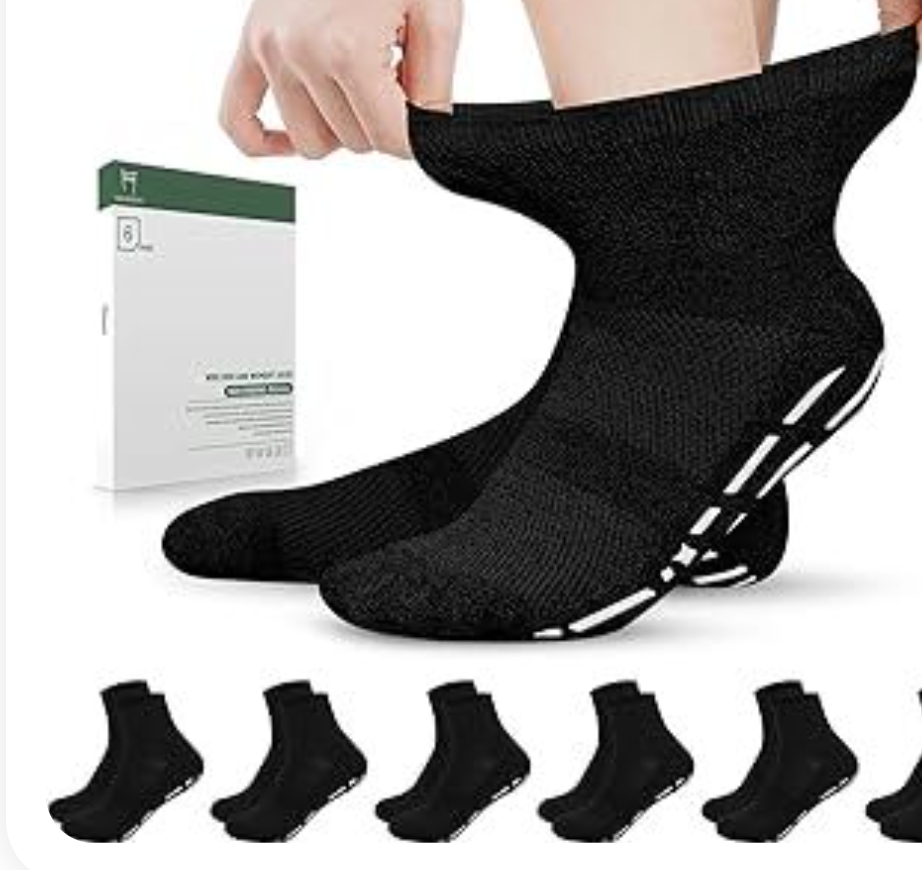 Bulinlulu Bamboo Viscose Diabetic Socks with Grippers for Men Women -5 Pairs Non Binding Ankle Slipper Socks