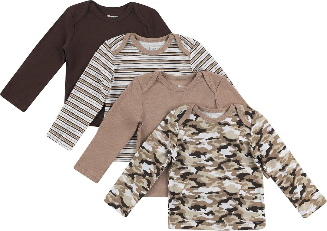 Hanes Baby Long Sleeve T-shirt, Ultimate Flexy Knit Tee for Boys & Girls, 4-Pack