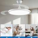 【Larger】48" Retractable Ceiling Fans with Lights, Fandelier Ceiling Fan with Light and Remote, Reversible, 3 CCT, Dimmable, Slim Modern Chandelier for Bedroom, Living Room, Dining Room (White)