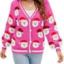 LUBOT Ugly Christmas Cardigan Sweaters for Women Knitted Sweater Cardigan Rosy Pink L