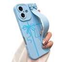 jueaes Cute Bow Case for iPhone 16 with Finger Hand Wrist Strap