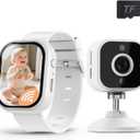 NUOTUN Baby Monitor with Camera and Audio Watch, Wearable Portable 2'' HD Baby Monitor No WiFi, 1080P Video Loop, Night Vision, 2-Way Audio, SD Card Included, Cry & Temp Sense, Alarm & Lullabies