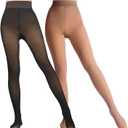 2 Pairs Women Fleece Lined Tights-Fake Translucent Leggings High Waist Pantyhose Sheer Thick Warm Tights For Women (Medium, Black+brown)