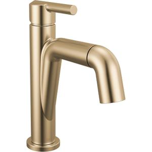 Delta Nicoli 1 Hole Brushed Gold Bathroom Faucet with Sprayer, Single Hole Bathroom Sink Faucet with Pull Out Sprayer for Vanity, Push-Pop Drain, Champagne Bronze 15849LF-CZPD