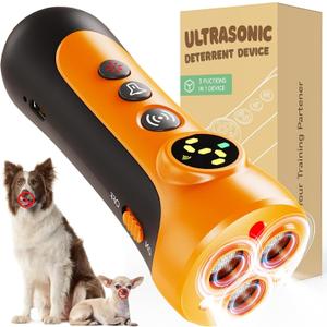 Dog Bark Deterrent Device - 3X Ultrasonic Anti-Bark Device with 5 Adjustable Levels, 30ft Range for Indoor/Outdoor Use Rechargeable & Portable for Your or Neighbor's Dog with Flashlight (Orange)