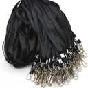 Beebel Lanyards 100 Pcs Lanyard for Id Badges Flat Lanyard with Badge Clip J-Hook (Black)
