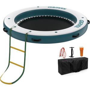 GAOMON 8x8FT Inflatable Floating Dock,Round Inflatable Dock Floating Platform with Mesh Swim Area,Non-Slip EVA Platform and Rope Ladder,Boats,Pool,Lake,Beach,Ocean