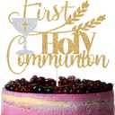 2 x First Holy Communion Cake Topper, My Baptism Cake Decor, Baby Shower/Christening Party Decorations, Spanish Wedding/Bridal Shower Decorations Glod & Silver Glitter