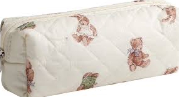 Quilted Makeup Pouch, Cotton Puffy Makeup Bag, Coquette Cosmetic Bag for Women and Girls, Aesthetic Organizer Bag, Cute Flower Travel Toiletry Bag (Pink rose)