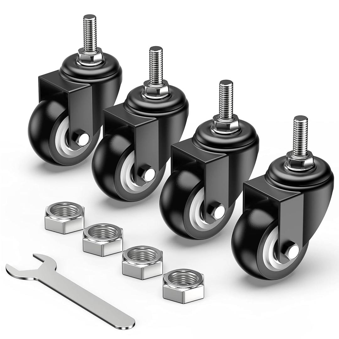 HOLKIE Caster Wheels 2 inch with No Brake Stem Casters, 3/8" -16 x 1 (Stem Diameter 3/8", Stem Length 1") Threaded Swivel Casters Set of 4 Heavy Duty Castors Black