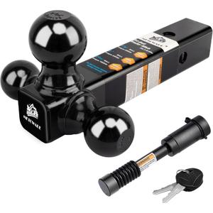 METOWARE Trailer Hitch Tri Ball Mount with 5/8" Hitch Lock, 1-7/8 Inch, 2 Inch and 2-5/16 Inch Tri Ball Hitch Fit 2 Inch Receiver, Hollow Shank Tow Hitch, Black