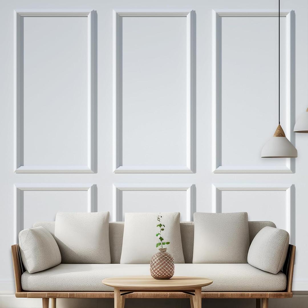 NeatiEase Peel and Stick Wall Molding Kit 6-Frame Premade, Ready-to-Assemble Wall Moulding Panel Frame, Self Adhesive Wainscoting Panels, Accent Molding Trim for Interior Walls Home Decor (Style 1) (Width:1.4", White)