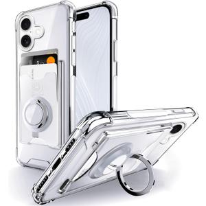 Shields Up Designed for iPhone 17 Case, Minimalist Wallet Case with Card Holder (3 Cards) & Ring Stand/Kickstand, [Drop Protection] Slim Protective Cover for iPhone 17 (6.3 inch) - Clear