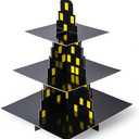ELGVSK City Skyscraper 3-Tier Superhero Cupcake Stand - Black, Cardboard, Tiered Tray, Rectangular, Birthday, Modern, Solid