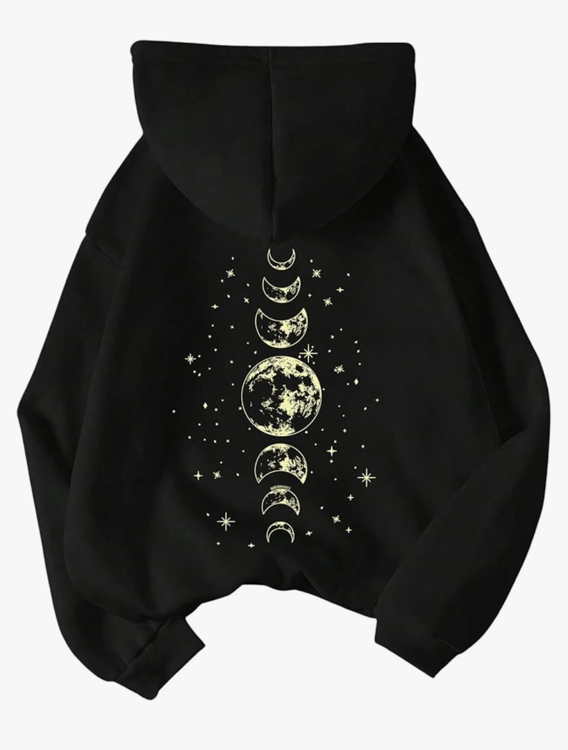 SOLY HUX Women's Graphic Hoodies Drawstring Long Sleeve Moon Print Sweatshirt Pullover Fall Tops L