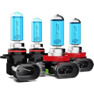 Upgraded 100W Halogen Headlight Bulbs Fit for Toyota Prius 2010-2015,Ford F150 2015-2023 Lights bulb,9005 High Beam + H11 Low Beam,6000K White Bright,300% Brightness,Plug N Play,Pack of 4