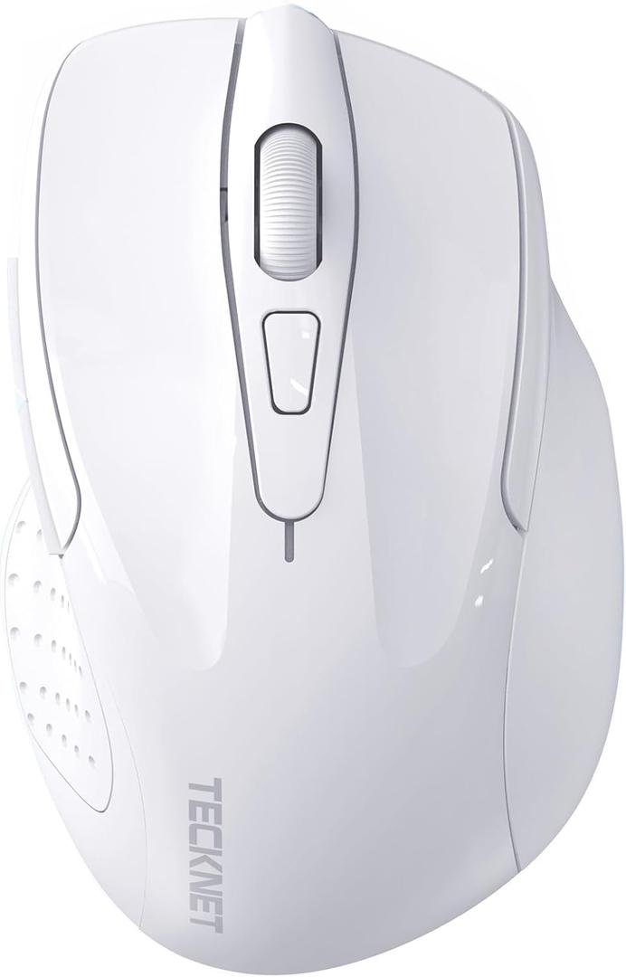 TECKNET Wireless Mouse (2.4G & BT5.0/3.0) Silent 4800 DPI Computer USB A & Bluetooth Mouse 6 Buttons, Wide Compatibility - White
