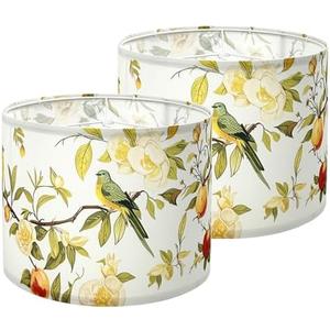 LUMIPAP Drum Lamp shades Set of 2,Flower And Bird Print Lamp Shades for Table Lamps Floor Lamp,13" Top X 13" Bottom X 10" High Large Fabric Lamp Shades,Easy Assembly Replacement Lampshades