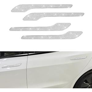 Model 3 Y Carbon Brazed Door Handle Sticker 4-piece Set, Door Handle Decorative Accessory, Suitable for Tesla Model 3 and Model Y (Silver Bling)