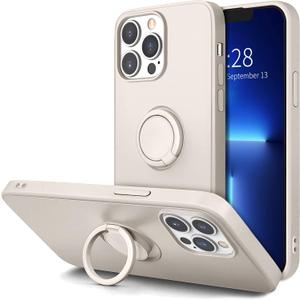 Hython for iPhone 13 Pro Case with Ring Stand [360 Rotatable Ring Holder Magnetic Kickstand] [Soft Microfiber Lining] Slim Shockproof Rubber Protective Phone Case Cover for Women, Antique White