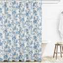 Extra Long Shower Curtain Blue Floral Cotton Cottagecore Shower Curtain for Bathroom 72" W x 90" L