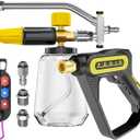 5000 PSI Pressure Washer Gun with Cannon, Power Washer Sprayer with Dual Adjustable Foam Lance, 1/ 4" Quick Connector with Nozzle Tips (Gun+Foam Cannon+Dual Connector+Nozzle)