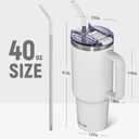 40 oz Tumbler with Handle and Straw Lid,Insulated Reusable Stainless Steel Water Bottle Travel MugCupholder Friendly Double Wall Vacuum Sealed Cup (Cold White)