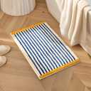 GIB Blue and White Striped Bathroom Rug Mat 24" x 16", Yellow Accent, Extra Soft Absorbent Non-Slip Washable Plush Fluffy Shaggy Microfiber Bath Mat for Bathroom Floor, Aesthetic Small Bedroom Rug