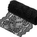 MECCANIXITY 6 Inch Wide 5 Yard Lace Ribbon Floral Pattern Black Lace Trim Ribbon for Sewing Making, and DIY Crafts, Gift Wrapping, Bouquets, Wedding Decor
