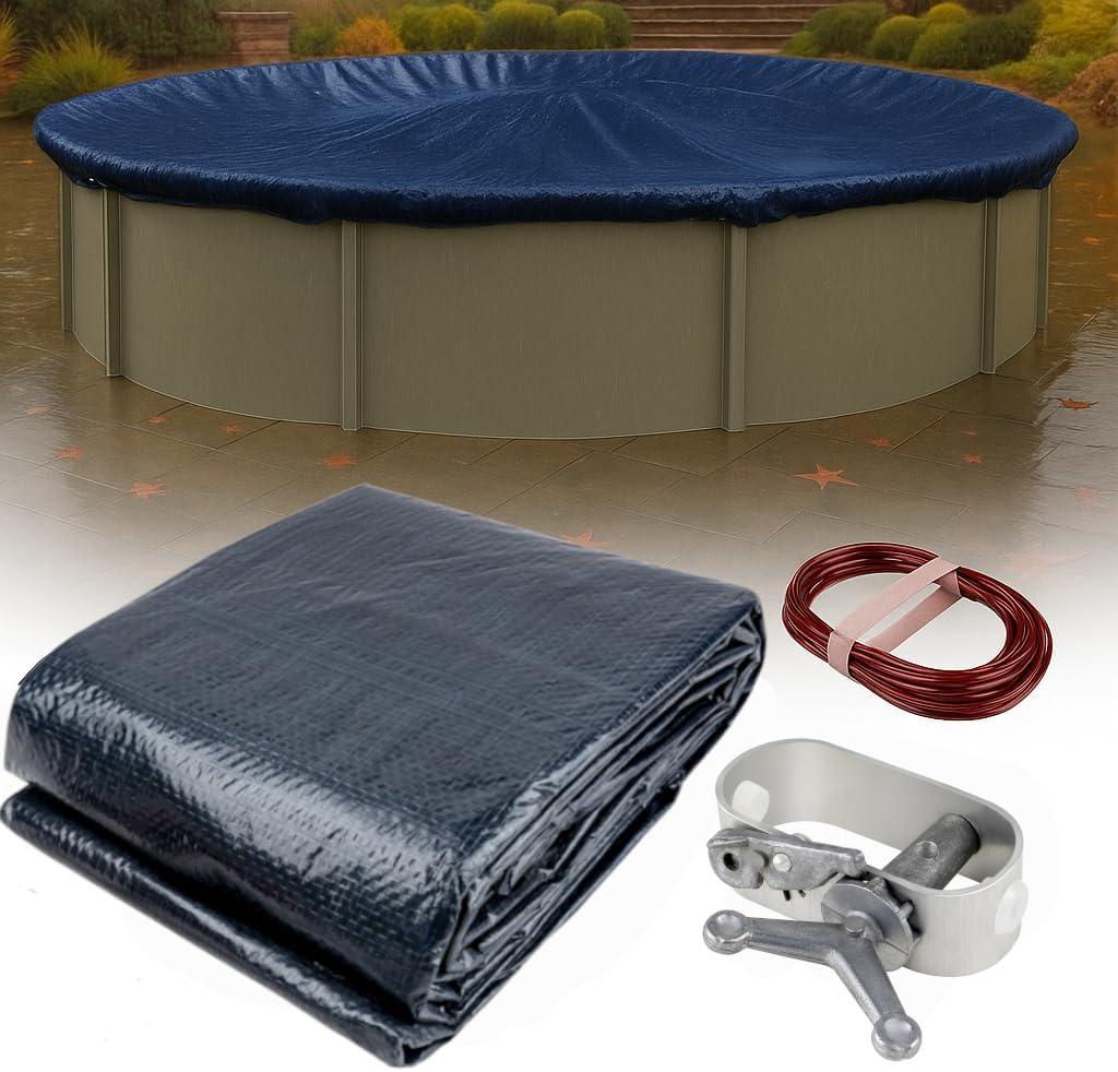 Winter Block 33 ft. Premium Round Pool Winter Cover for Above Ground Pools, Cold and UV Resistant, Weatherproof and Durable, Winch & Cable Included