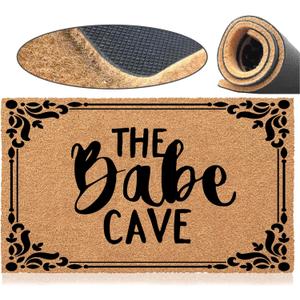 Jec&Smis Welcome Mat The Babe Cave Door Mats for Home Entrance Funny Doormat, Coir Fiber Outdoor Doormats for Entrance Anti-Slip PVC Backing 18" x 30"