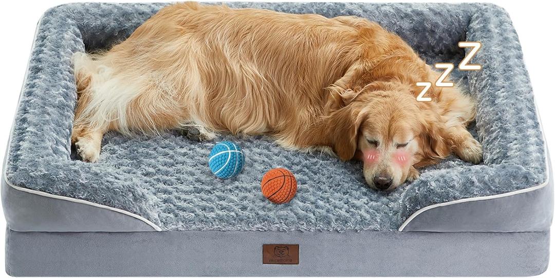 WNPETHOME Jumbo Orthopedic Dog Bed, Great Dane Dog Beds for Giant Dogs, Bolster Dog Sofa BedWaterproof Dog Couch for Pet Sleeping, Pet Bed for Large Dogs (54.0"L x 36.0"W x 7.0"Th, Grey)