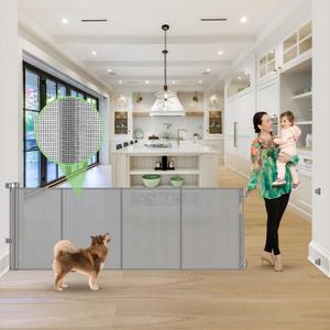 Reinforced 120" Extra Wide Retractable Baby Gate with Support Rods  Prevent Crawling Under, 10 Foot Extra Long Dog Gate Large Baby Gate for Large Openings, Mesh Gate Retractable Pet Gate, Gray